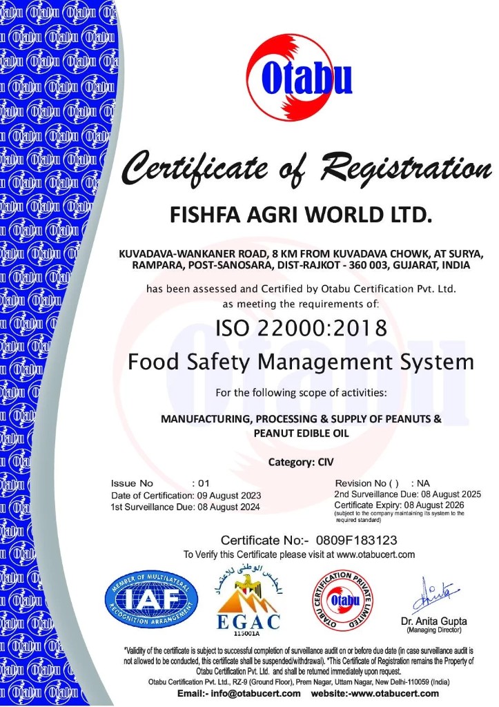 ISO 22000:2018 food safety management certificate